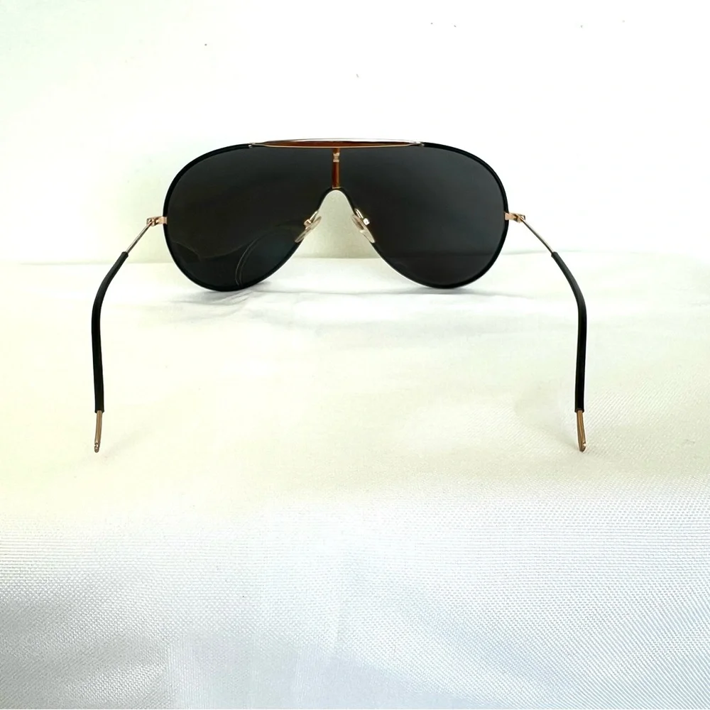 TOM FORD TF671 Mack Black Leather Rose Gold Metal Frame Aviator Large Sunglasses